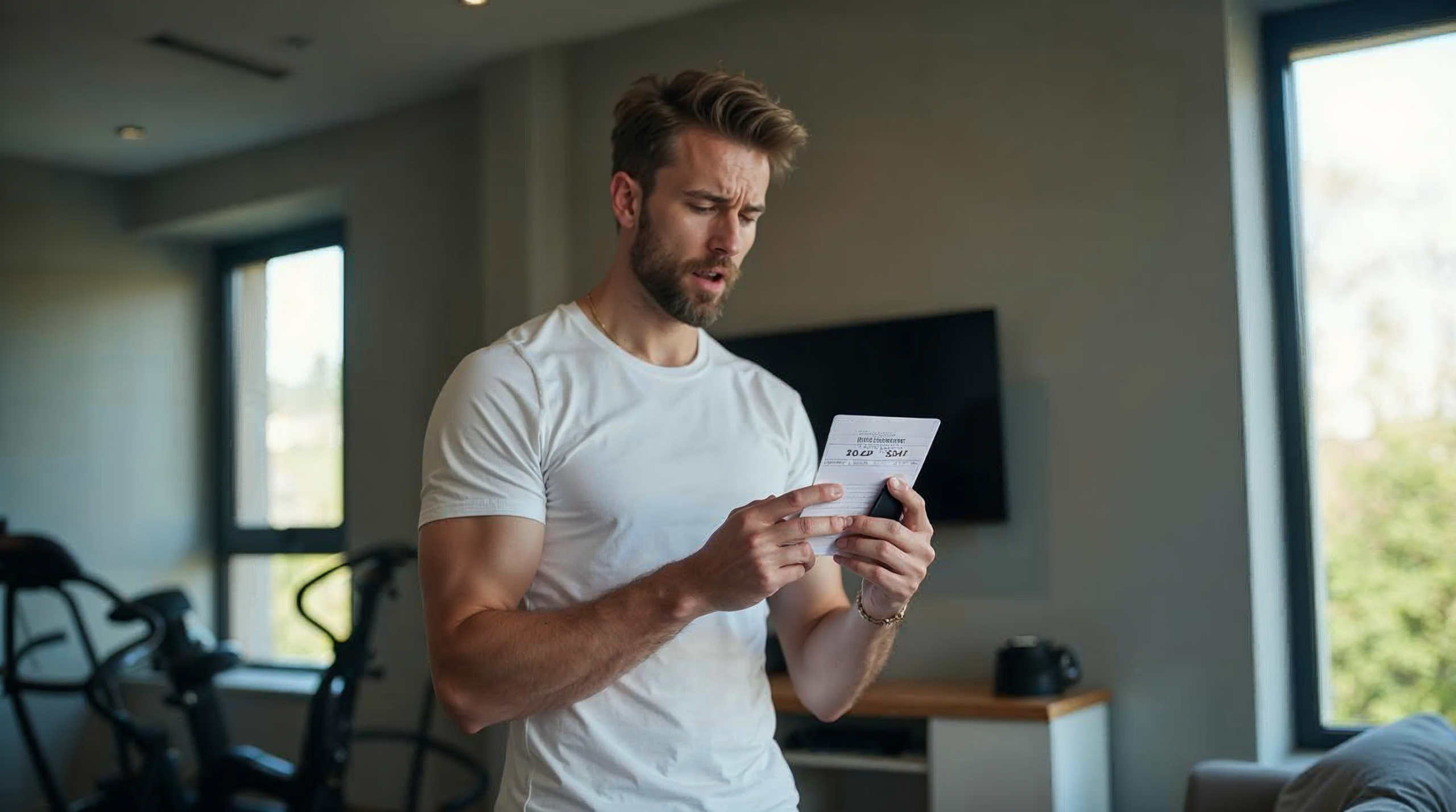Gym member reviewing an unfamiliar charge on a bank statement